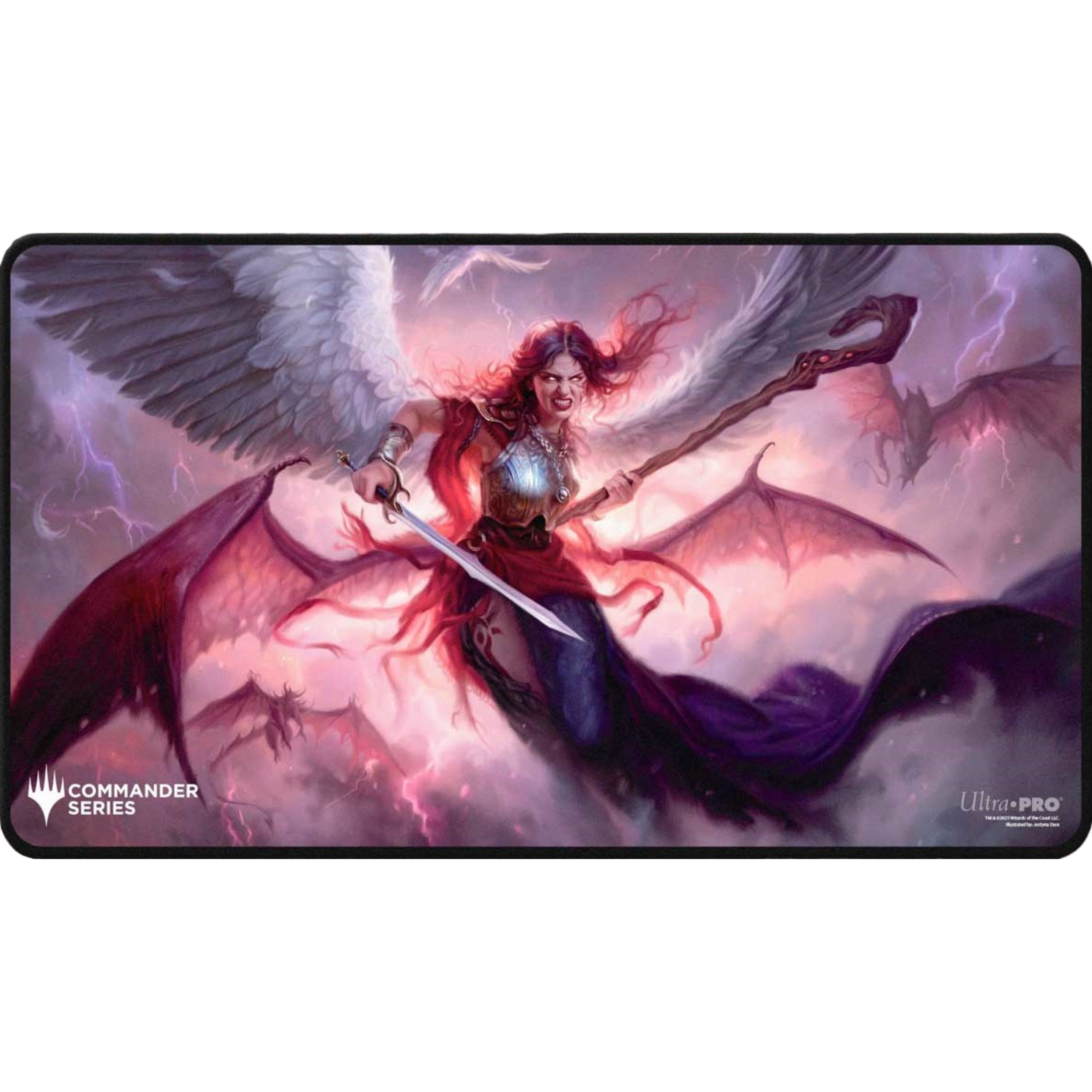 Commander Series #5 - Three Color Wedge - Kaalia (Fan-Voted) Black Stitched Playmat for Magic: The Gathering